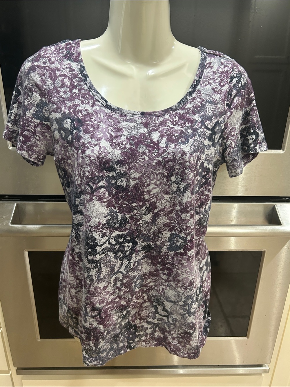 Short Sleeve Skimpact Floral Print Top in Purple with body shaping under top